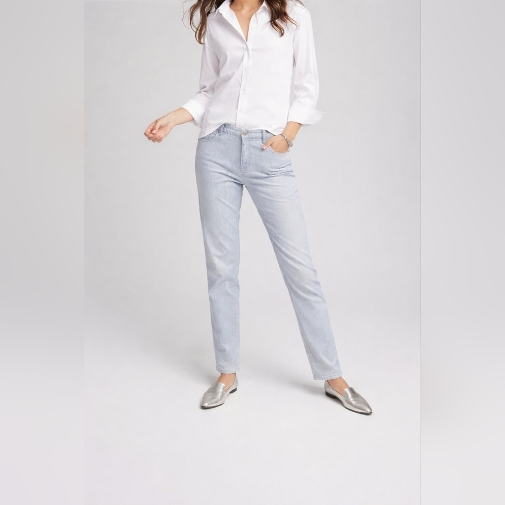 Chico's preppy slimming girlfriend high rise slim leg ankle striped jeans sz 16